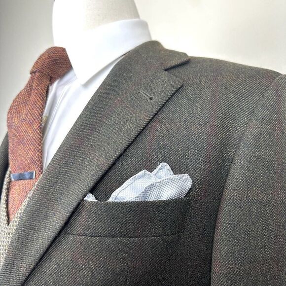 Hugo Boss Olive Windowpane Cashmere Blend‎ Tizian Blazer 44L Read - Picture 1 of 16